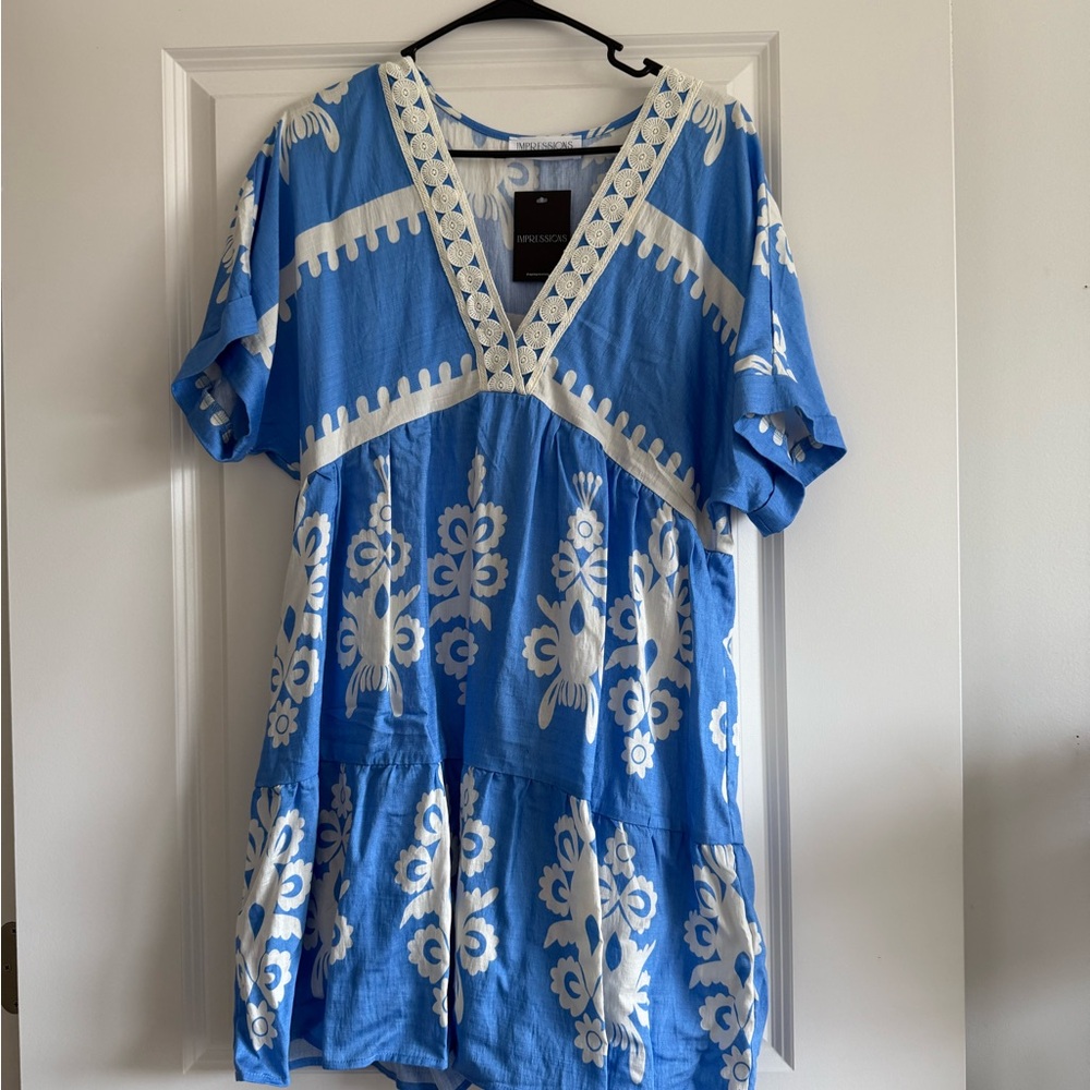 Impressions Blue and White Floral Dress